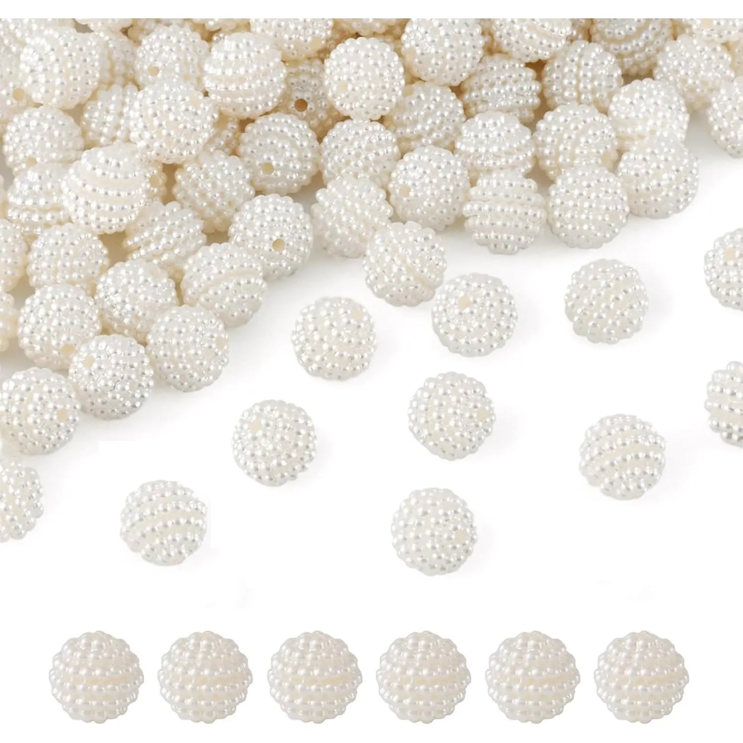 200 count Faux Round  Combined Spacer Beads 10mm Beige  Luster  Berry Ball Loose Beads with 1mm Hole for  Craft Making Decoration