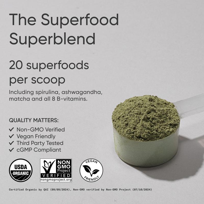 Sports Research® Organic Greens Superfood Powder w/ Spirulina & Chlorella, Adaptogens, Enzymes, Probiotics & 8 Vit Bs for Gut & Mood Support* -Vegan, Sugar-Free & Low-Cal Pineapple Coconut 20 Servings
