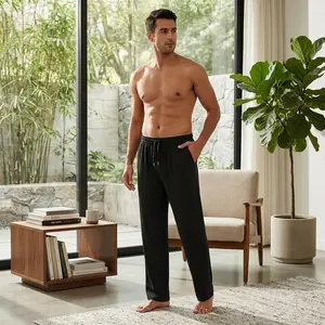 Men's Casual Cotton Yoga Pants with Pockets - Comfortable Sweatpants Jogger Open Bottom Lounge Pants for Relaxation Home Wear Gym Workout Lightweight Breathable Stretchy Fabric