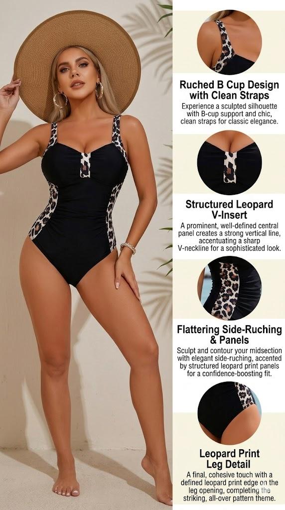 Women's Tummy Control Swimsuits Ruched Slimming One Piece Bathing Suit Deep V Neck Swimsuit tummy control full coverage cheetah print woman stylish swimwear high waist bikini