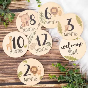 Monthly Milestone Cards Sign - 7 Double Sided  Marker Wooden Circles Discs  Photography Prop,  Journey Birth Announcement Sign  Boy and Girl  Sets