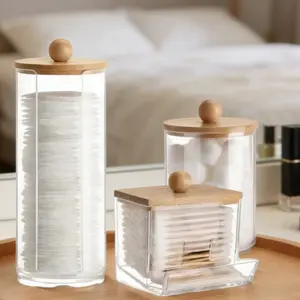 3-Pack Clear Acrylic Storage Containers with Bamboo Lids – Versatile Bathroom Organizer for Cotton Balls, Swabs, Pads & Dental Floss – Dust & Water Resistant, Easy to Clean, Ideal for Vanity