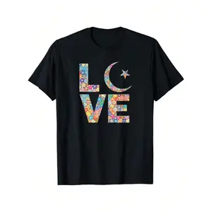End-Of-Year Mens Tshirt Mens Tee Shirts Flowers Muslim  Woman Gift Islamic Muslima Moon T-Shirt Soft Fabric, Breathable, Comfortable Short Sleeve T-Shirts Perfect For Summer