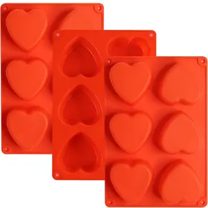 Silicone Heart Shaped Cake Pans, 3 Pack 6-Cavity Mini Cake Pans, Small Chocoflan Molds for Baking