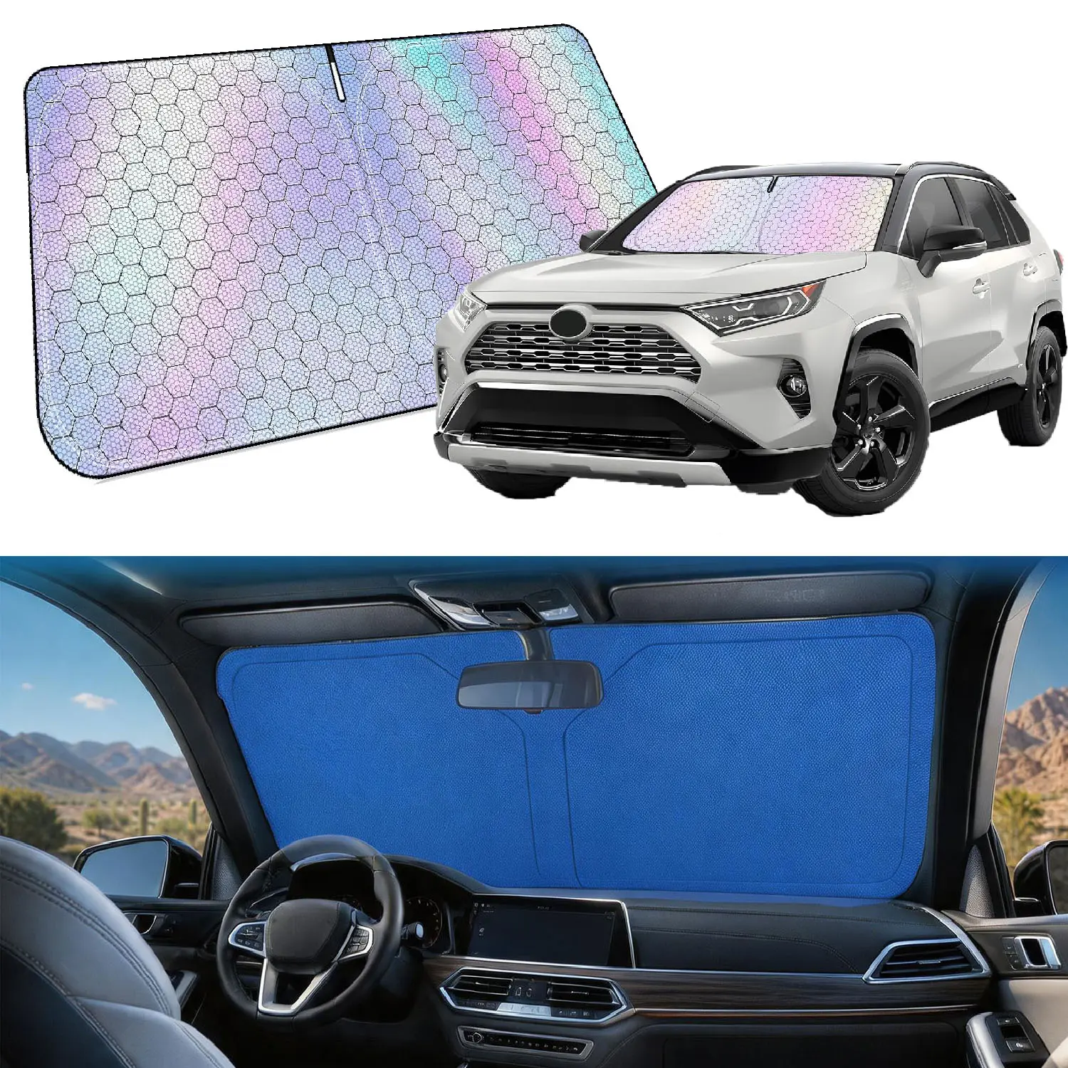 57x31.5 in Windshield Sun Shade,Dazzling Honeycomb Coating Car Window Covers for Front Windshield, Blocks UV Rays and Reduces Heat, Reflective Sunshade Offers Ultimate Protection for Car Interior
