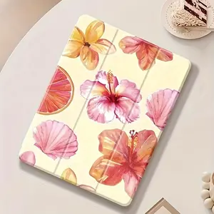 Simple high-end flower pattern, with adjustable bracket and pen slot, foldable non-slip TPU protective case, suitable for iPad mini, iPad Air, iPad Pro/iPad 10th generation, 11th generation and other series of iPad protective cases