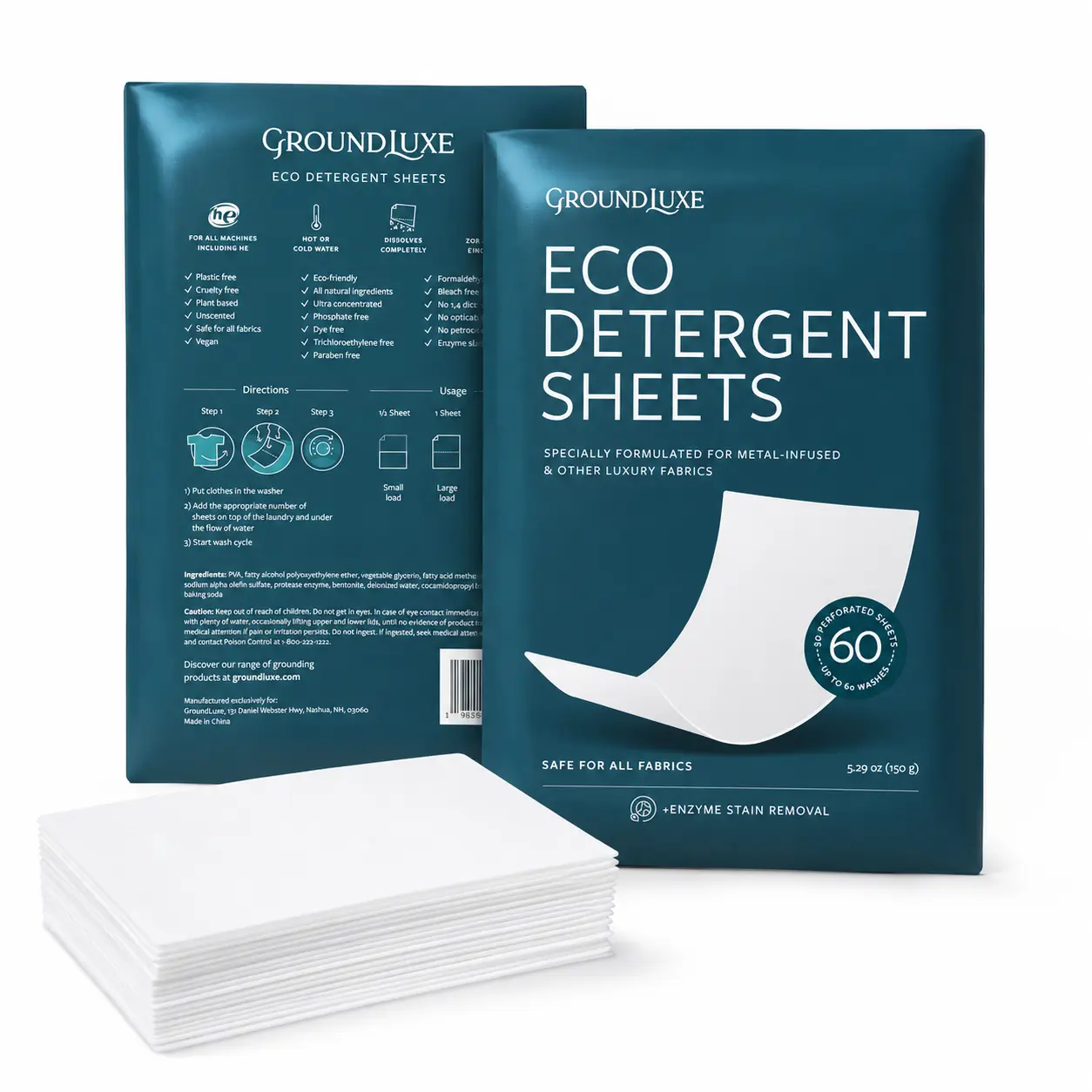 GroundLuxe Concentrated Eco-friendly Laundry Detergent Sheets, Home Care Household Cleaner Supplies, Concentrated Laundry Detergent