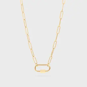 Paperclip Carabiner Charm Holder Necklace, Necklace for Charms, DIY Charm Necklace, Custom Necklace, Trendy Charm Necklace, 18K Gold PVD Stainless Steel, Destin Jewelry