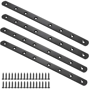 12" Flat Mending Plate 4Pcs Flat Straight Braces Stainless Steel Straight Brackets Repair Fixing Bracket Connector Mending Joining Plates with Screws Black