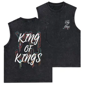 YHWH King Of Kings Christian Washed Tank Top, Gym Essential, Vintage Casual Crewneck Short Sleeves Menswear T-shirt Classic Cotton Fabric Streetwear