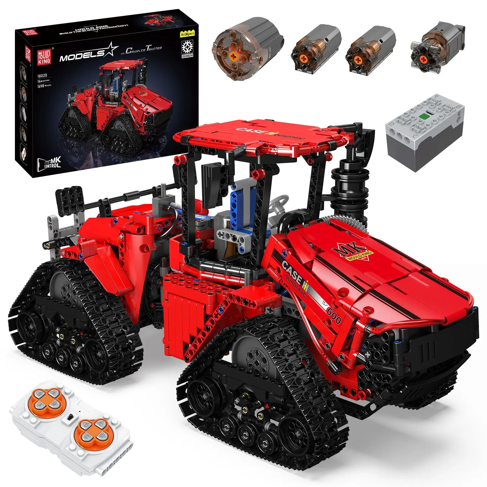Mould King 18020 Pneumatic Tracked Tractor Engineering Vehicle Remote Control Building Block Kid Adult Toy 1698 Pcs Truck Construction summerwins