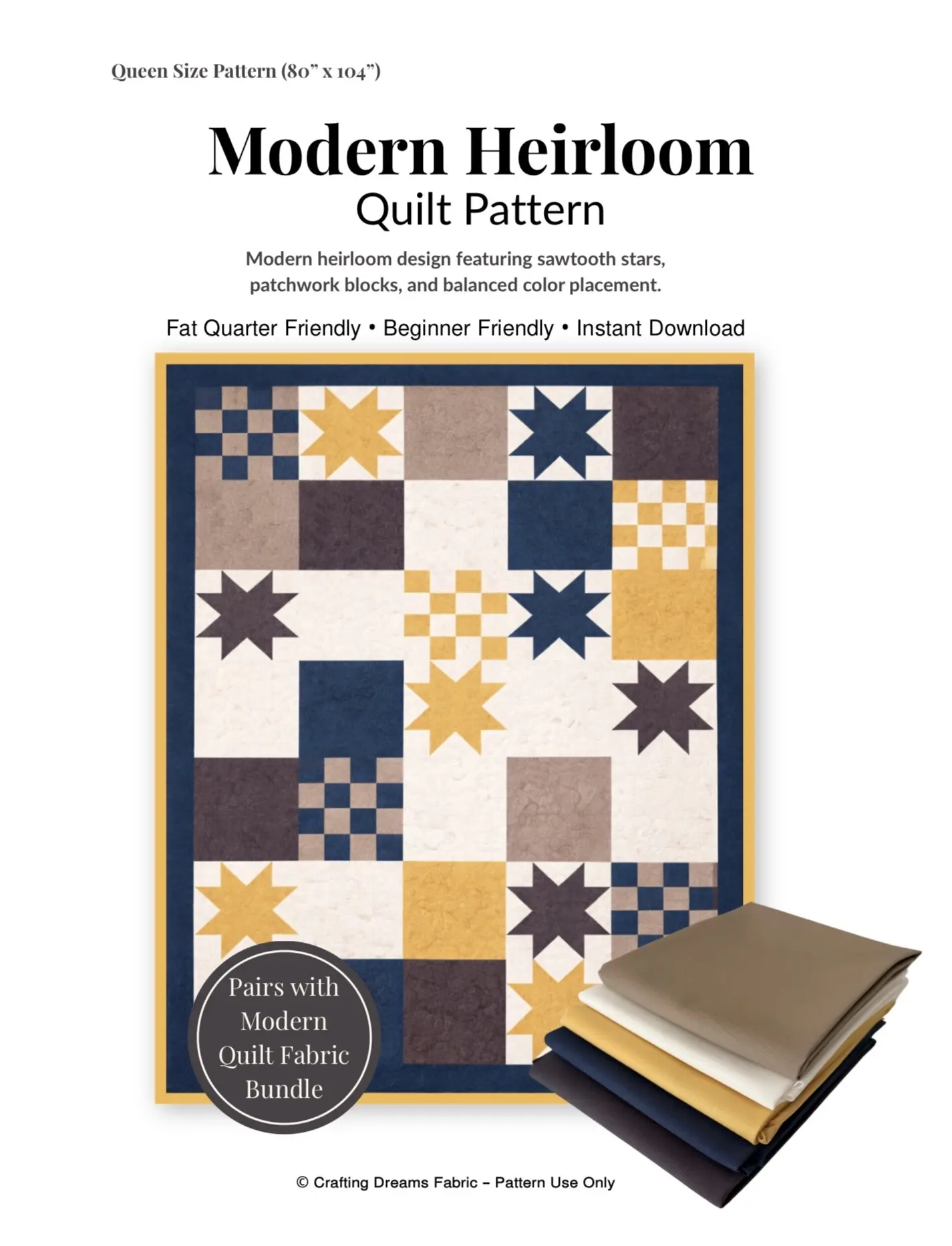 Modern Heirloom Quilt Pattern Printed Version – Queen Size (80” x 104”)