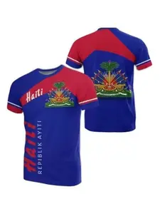 TOP Oversized T-shirt 3D Printed National Emblem & Flag Caribbean Haiti Island Retro Streetwear