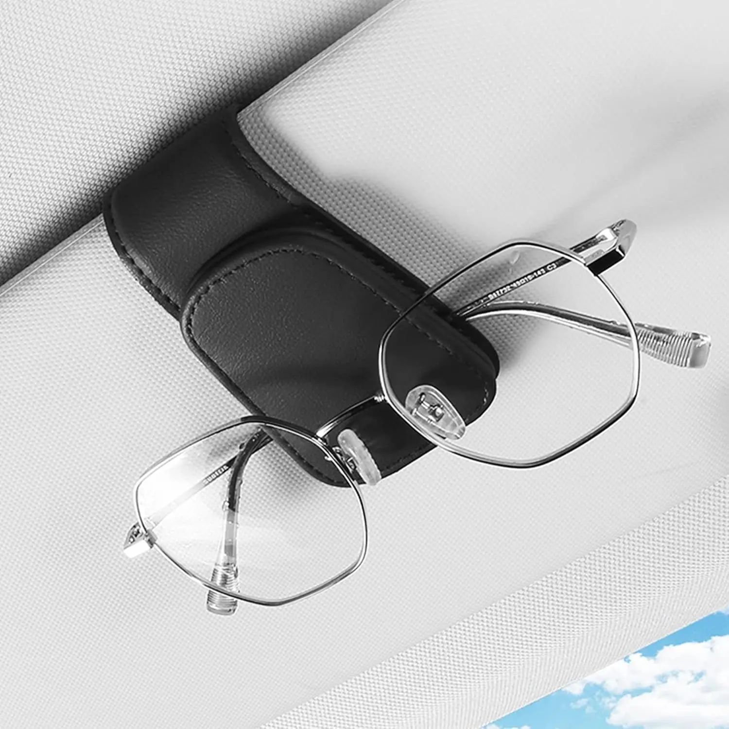 Sunglass Holder for Car Sun Visor, Magnetic Eyeglass Hanger Clip for Car Visor, Leather Car Glasses Mount, Car Interior Visor Accessories
