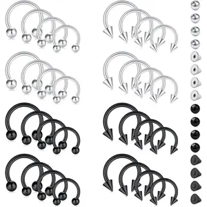 16G 14G Horseshoe Rings Surgical Steel Nose Septum Horseshoe Hoop Earring Eyebrow Tragus Lip Rings Daith Helix   for Women Men 6-12mm Smily