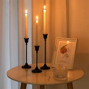 3 PCS Matte Black Taper Candle Holders, Decorative Metal Candlesticks for Wedding, Fireplace Mantel, Dining Room & Home Decor, Housewarming Gift