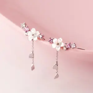 2025 unique new fashion cherry blossom love earrings light luxury high-end fashion niche light luxury titanium steel clavicle chain fashion temperament pendant earrings ring female holiday gift birthday gift Valentine's Day gift