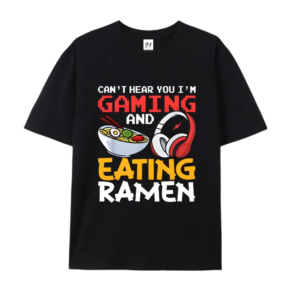 Short-sleeve shirt,Can't Hear You I'm Gaming And Eating Ramen Summer Vibes T-Shirt, Retro Pixel Gamer Graphic Tee, Foodie Gamer Shirt, Gift for Video Game Lover, Casual Gaming Apparel, Unisex Gamer Streetwear