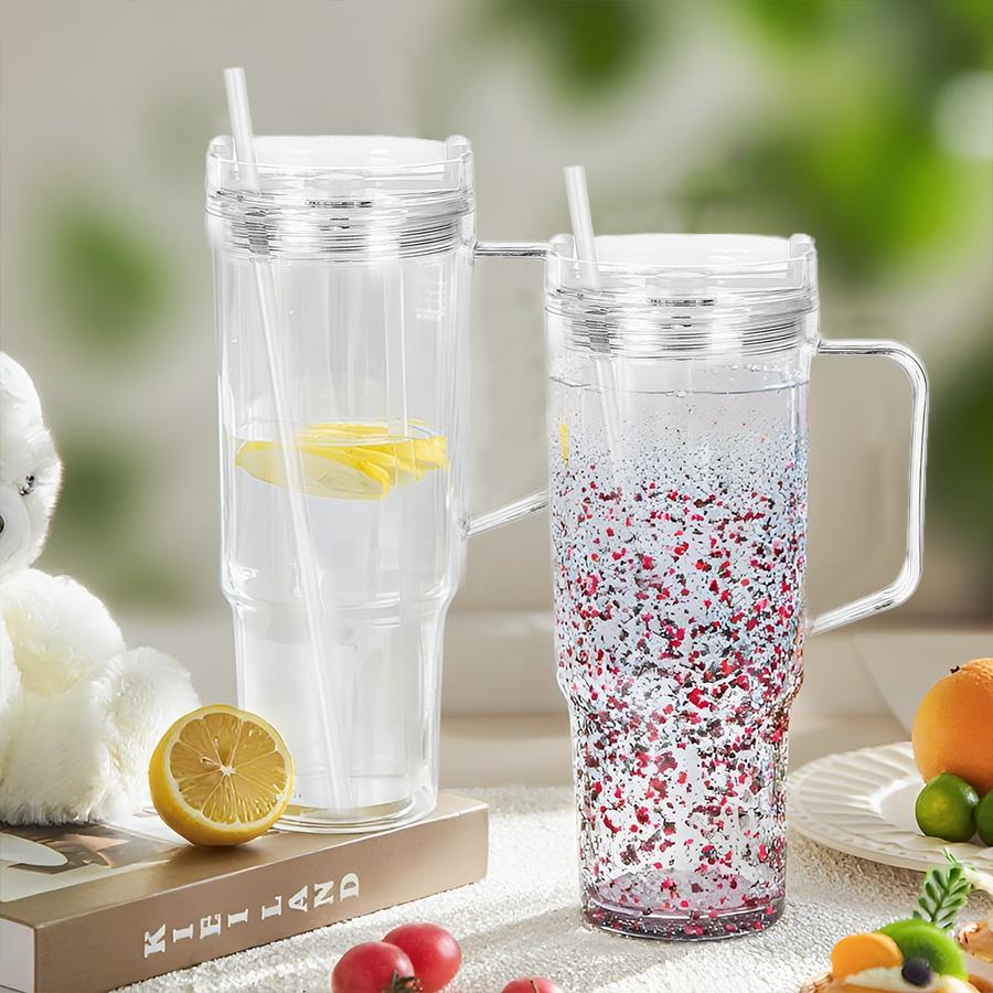 HILAKE 4pcs40oz water bottles, double-layer plastic cups with lids — pre-drilled anti-spill travel cups suitable for hot drinks and iced coffee; ideal for Christmas, Halloween, Easter, Thanksgiving, Valentine’s Day, and more; hand wash only; coffee travel