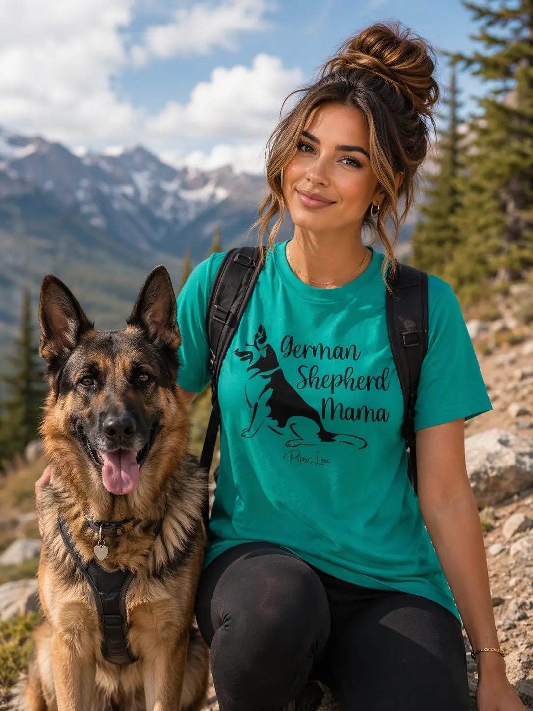 German Shepherd Mama Graphic T-Shirt for Women, Classic Cut Short Sleeve Top in Soft Ring-Spun Cotton with Durable Double Stitching, Tops, Fabric, Graphic Print