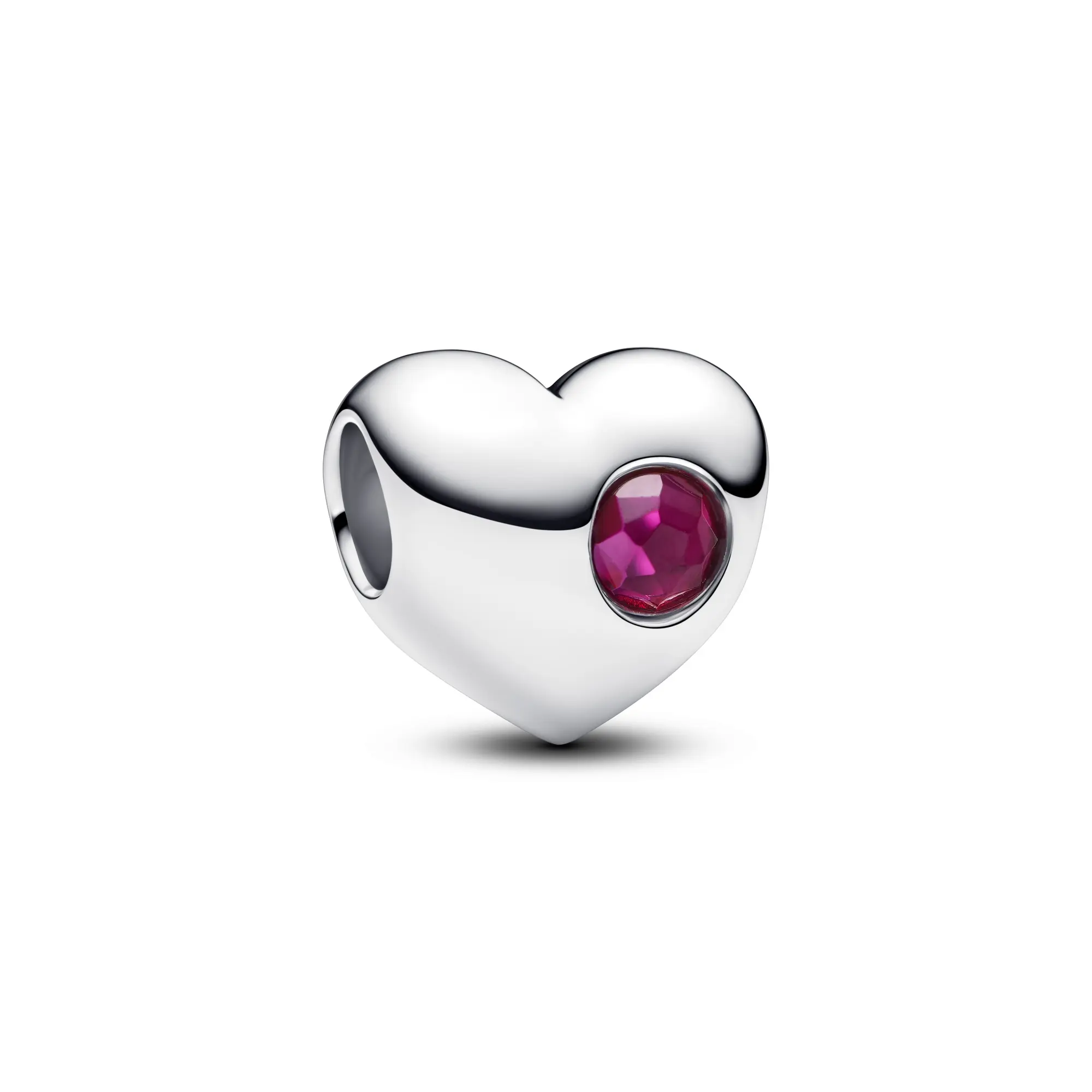Pandora Engravable True Red Stone Heart Charm 794161C07, Engraving, Flush-Set, Silver, Man-Made Crystal, Personal Note