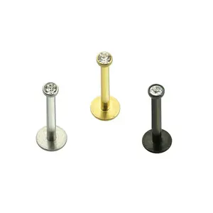 Push-In Labret 16G Surgical Steel IP Threadless with Press Fit Gem