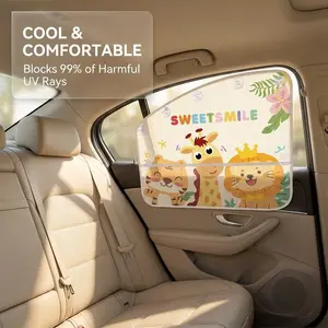 4pcs Car Side Window Sunshade, Cartoon Animal Theme, Irregular Arc Design, Breathable Mesh Layer, Adjustable Drawstring, Dual-Layer Material