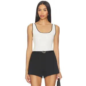 EAVES Cydnee Knit Tank in White With Black