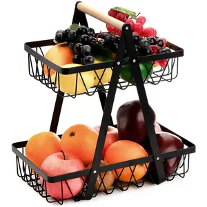 2/3 Tier Countertop Fruit Basket, Portable High-capacity Fruit Basket for Kitchen Organizer, Detachable Rectangle Basket for Home Dining Room