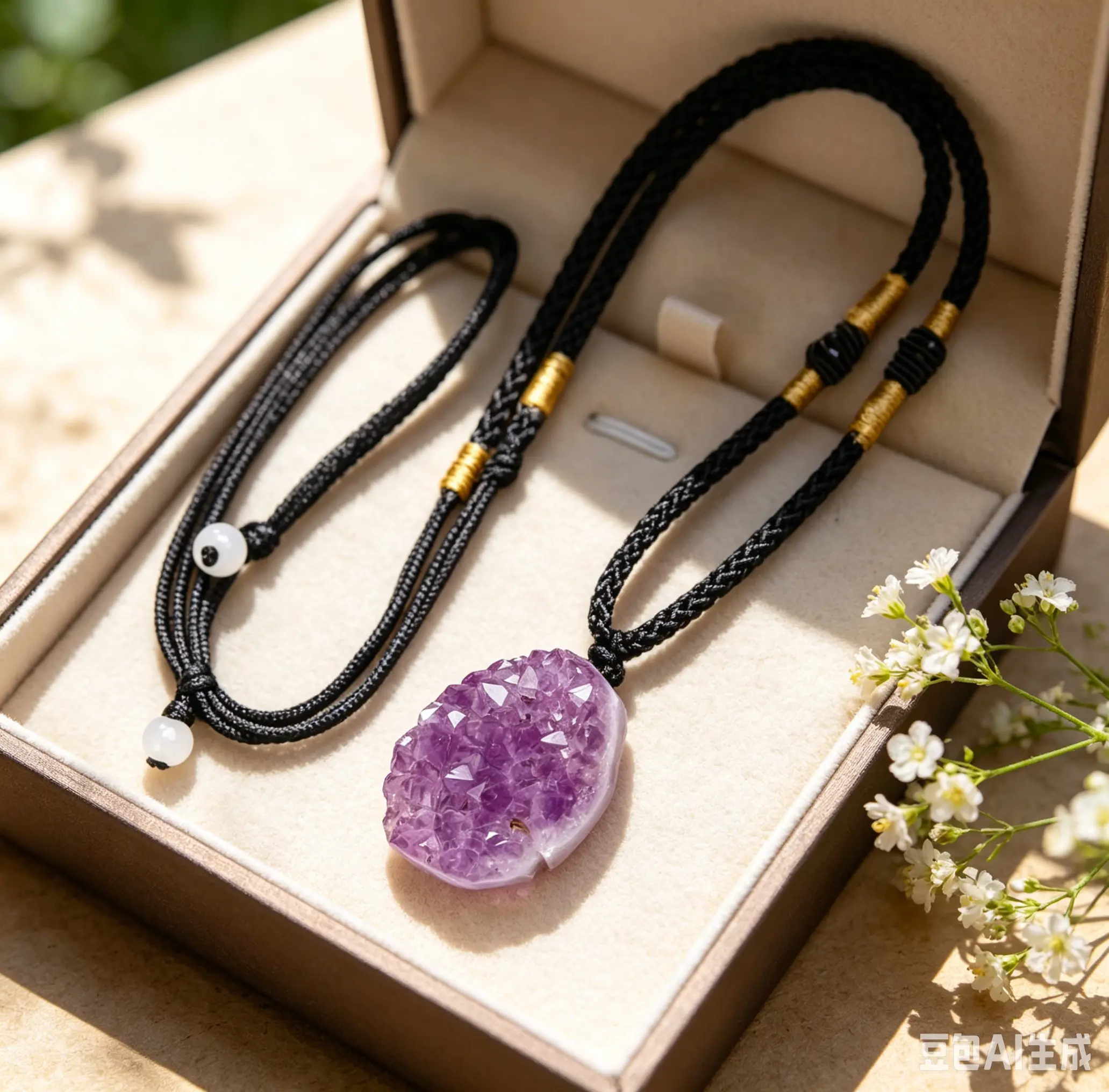 Genuine Raw Amethyst Geode Cluster Pendant Necklace Spiritual Crystal Necklace