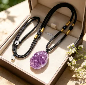 Genuine Raw Amethyst Geode Cluster Pendant Necklace Spiritual Crystal Necklace