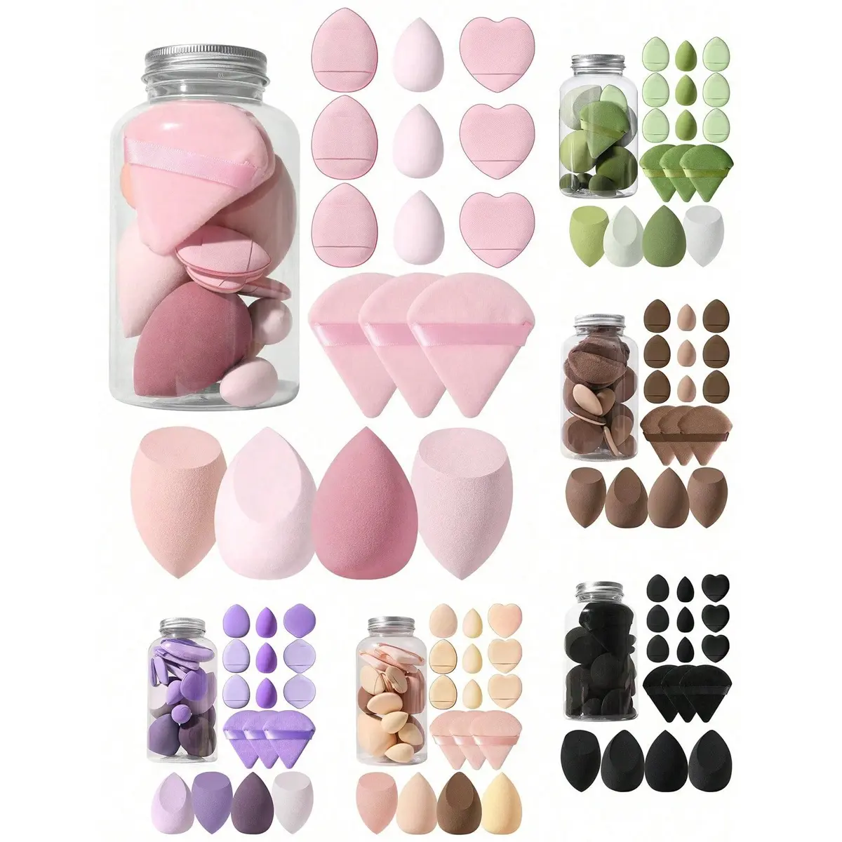 All-in-One 16-Piece Makeup Sponge & Puff Set with Storage Bucket, 1 Portable Cosmetic Bucket + 16 Latex-Free Soft Blenders, Sponge Pads & Powder Puffs, for Liquid, Cream & Powder Makeup, Pink Travel Kit for Daily Use & Gifting