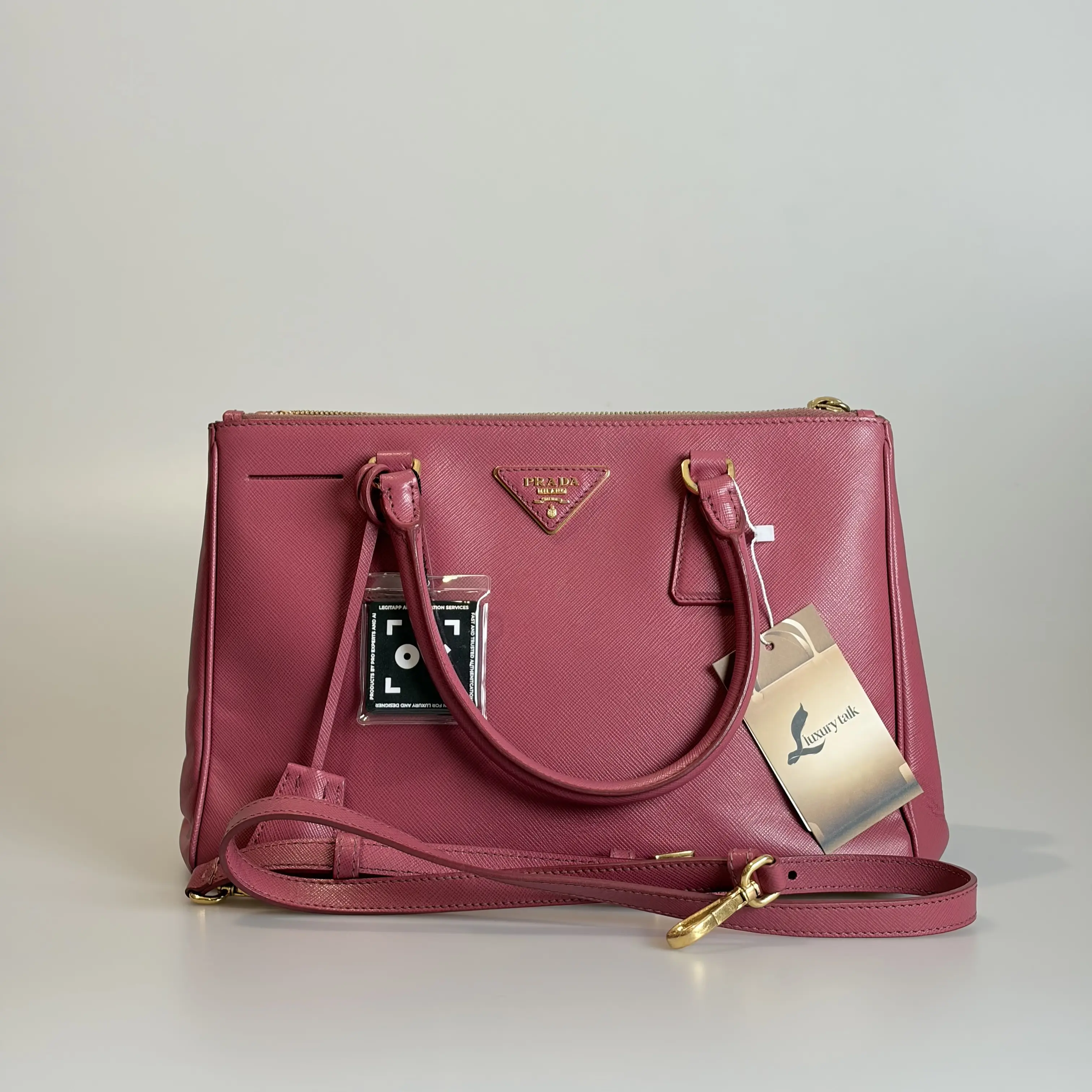 Pre-owned PRADA Calfskin Top Handle Bag Galleria Raspberry Pink Saffiano With Removable Strap 29280820 Sold As Is / Final Sale
