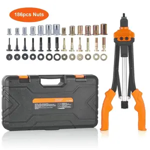 Rivet Nut Tool, 16 inch Rivnut Tool Kit with 13PCS Metric and SAE Mandrels & 186PCS Rivet Nuts, Semi-auto Retraction, M3, M4, M5, M6, M8, M10, M12, 1/4-20, 5/16-18, 3/8-16, 1/2-13, 8-32, 10-24