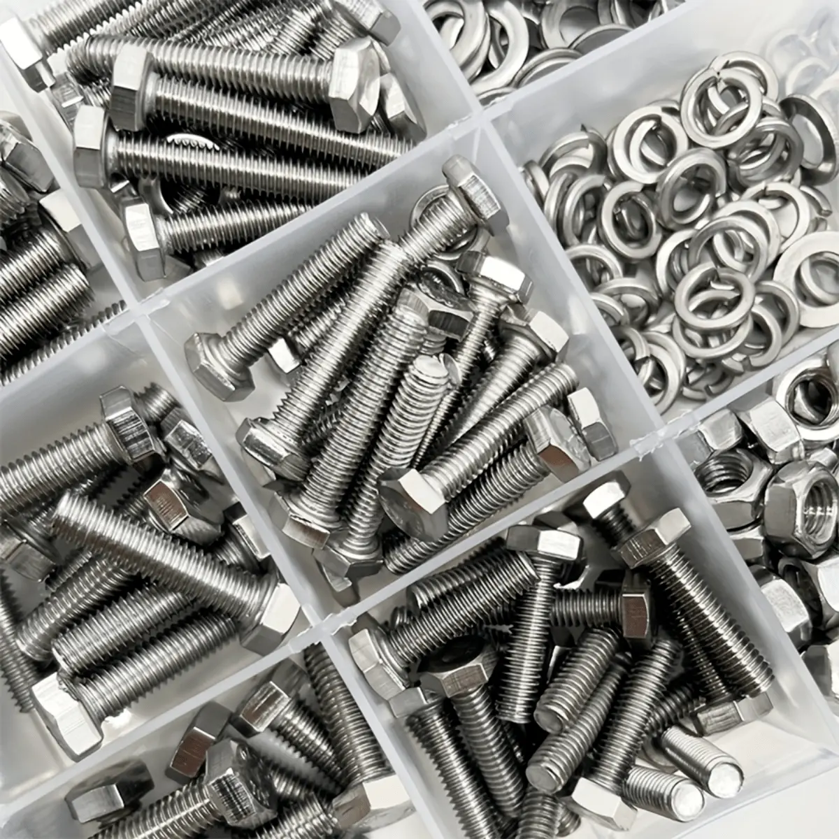 240pcs Hex Head Bolts and Nuts and Flat Washers Combination Kit, M3/M4/M5/M6 Heavy Duty Stainless Steel Full Thread Machine Screws and Nuts and Washers Kit, Hardware