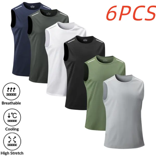 Men’s American-style sleeveless tank tops, 6-pack—streetwear athletic style, fits a wide range of body types, simple crew neck design, suitable for home wear and casual outfits across multiple occasions.