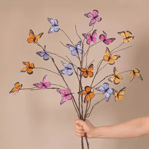 4 Vivid Artificial Butterfly Stems, Perfect for Mother's Day Wedding Summer Home Decor DIY Removable Bouquets Vase Balcony Garden Gift
