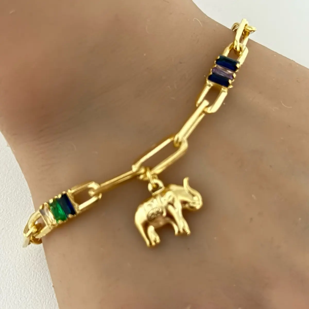 Women's 14K Gold Plated Paperclip Charm Bracelet, Size 7.5
