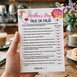 10 Mother's Day Party Game Cards, True or False Quiz Cards, Family Gathering/school Activity Interactive Stationery, Fun Knowledge Game
