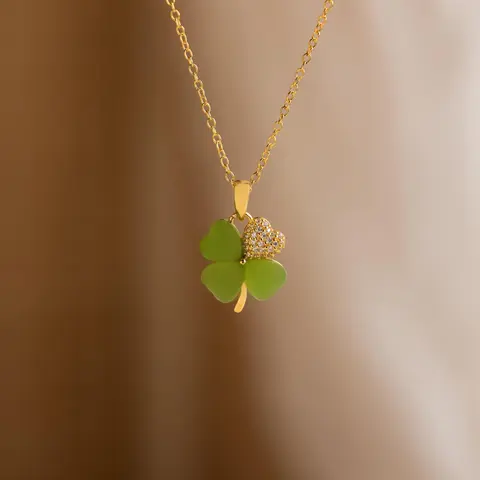 Pave Jade Clover Necklace by Caitlyn Minimalist - Dainty Diamond Crystal Pendant Necklace - Unique Jewelry - Best Friend Gift