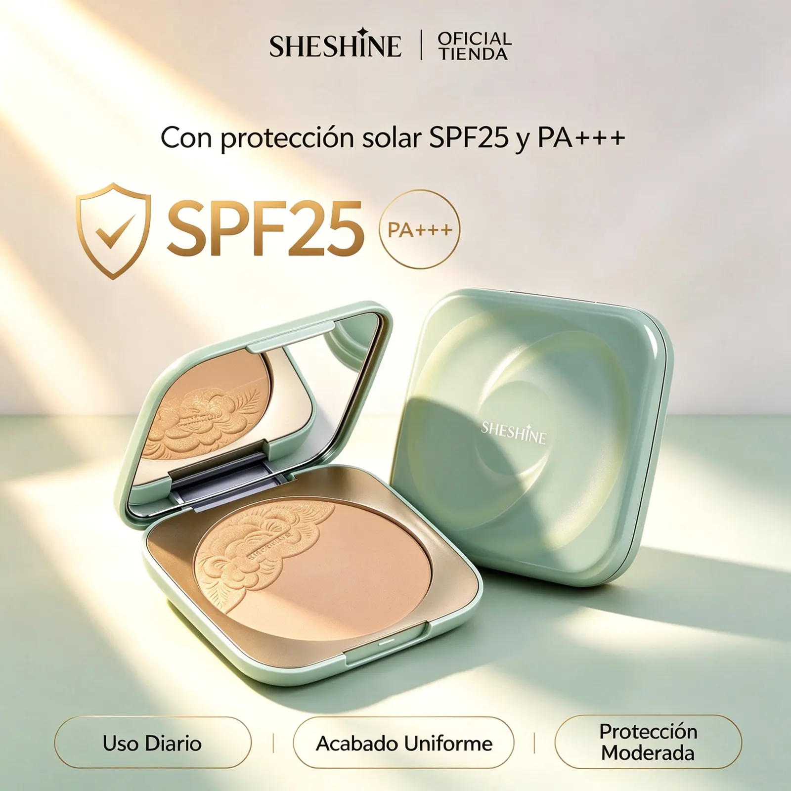 Sheshine Compact Powder Makeup Products, 12H Long-Lasting Foundation, Oil Control, Water-Sweat Resistant, Smooth Texture, Multiple Shades with Rose Essential Oil