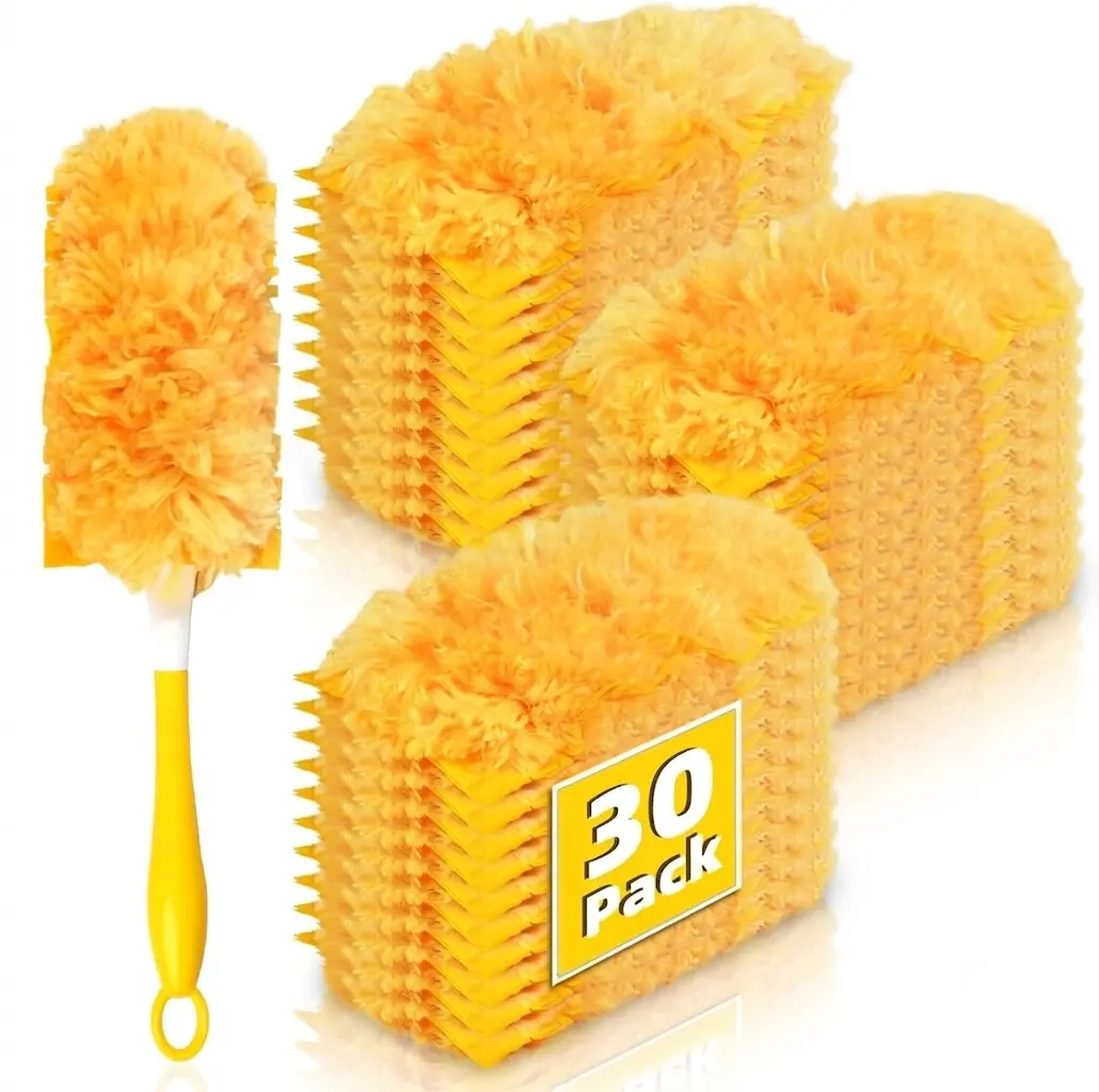 30-Pack Extendable Swiffer Dusters Refills Kit, 360-Degree Heavy-Duty Unscented Disposable Refills with 1 Handle for Furniture, Blinds
