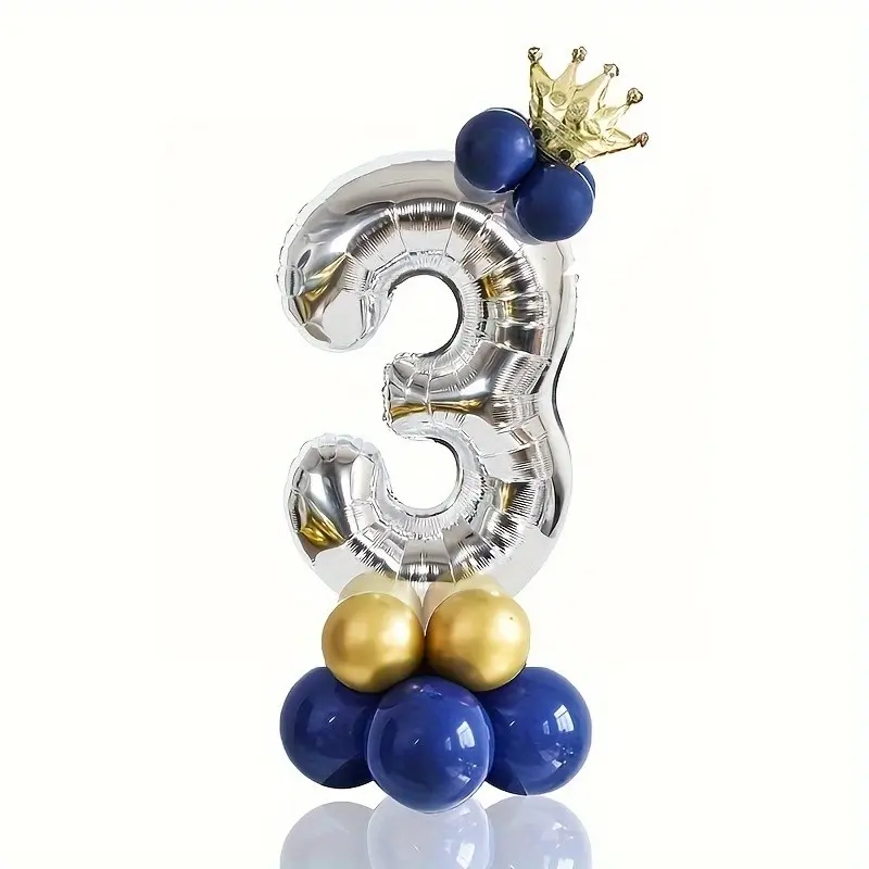 15pcs 40-Inch Silver Color Numbers, Gold Crown Balloons, Balloon Stickers, Party Decor, Wedding Props, Home Decoration, Birthday Decorations
