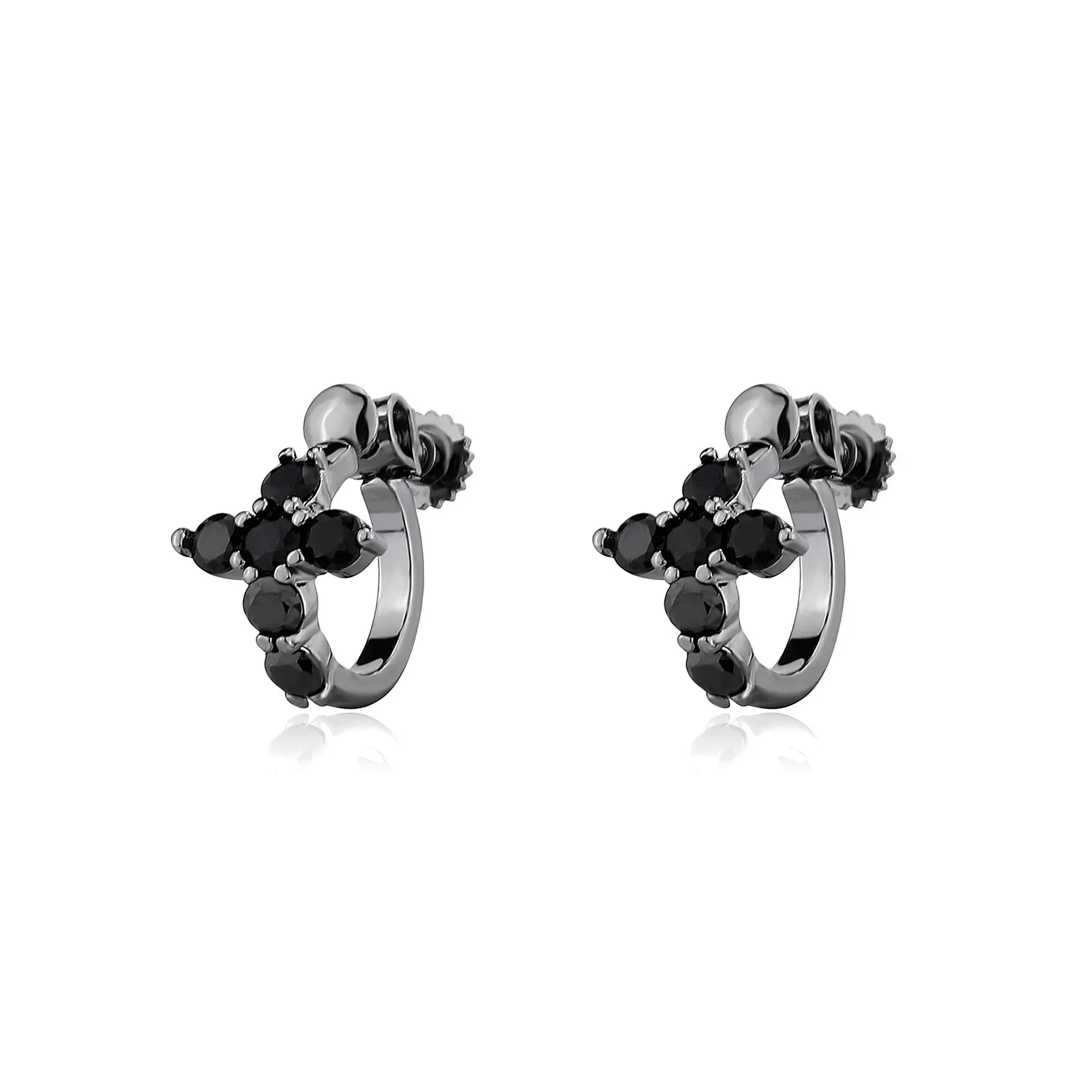 Black Cubic Zirconia Cross Clip-On Earrings