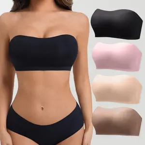 Women's Strapless Bra with Cross Side Buckle Design, Comfortable Support Bandeau Bra