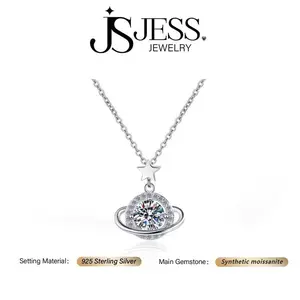 Dream Planet 1 ct Round Cut Genuine Synthetic Moissanite Pendant Necklace, S925 Sterling Silver, Christmas/Birthday Gift for Women