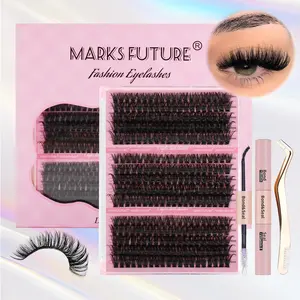 DIY Eyelash Extension Kit 300 Pieces, Single Cluster D Curl Lashes Set with Adhesive and Applicator Tools for Self Application, Cosmetic Lash Extensions