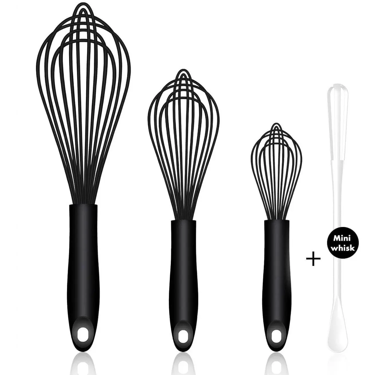 Dishwasher Safe Silicone Whisk, Sealed Waterproof Design Set of 3, Professional Kitchen Whisks for Cooking Non-Scratch, Silicone & Stainless Steel Whisk, Heat Resistant Balloon Egg Beater,