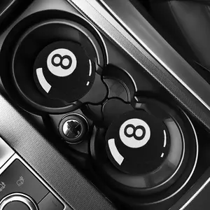 2-pack Billiards 8 Ball Car Coasters, Polyester, Non-slip, Heat Resistant, Universal Cup Holder Car Accessories