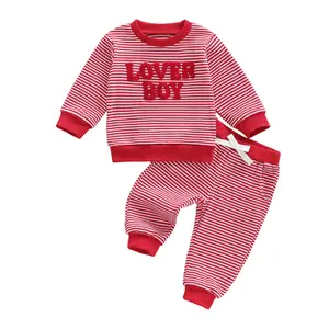 TheFound Toddler Baby Boy Valentines Outfit Lover Boy Long Sleeve Pullover Sweatshirt Pants Set Valentines Day Baby Clothes